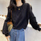 Zipper Bare Shoulder Sweatshirt Women Long Sleeved INS Loose Solid Colored Plus Size Outerwear