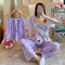 Pajamas Women Summer Short Sleeve Long Pants Three-Piece Plus Size Korean Cartoon Shorts Sweet Look Adorable Loungewear Sleepwear