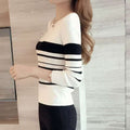 Img 4 - Round-Neck Sweater Women Slim Look Demure Tops Striped Long Sleeved Undershirt