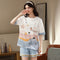 Pajamas Short Sleeve Women Cartoon Knitted Cotton Loungewear Sleepwear