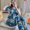 Streaming Popular Casual Pajamas Women Cardigan Sleeve Length Pants Europe Loungewear Sets Sleepwear