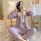 insPopular Streaming Solid Colored Pajamas Women Princess Long Sleeved Outdoor Loungewear Sleepwear