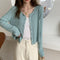 IMG 103 of Thin Stretchable Silk Knitted Cardigan Women Summer Korean Short Matching Long Sleeved Tops Outerwear