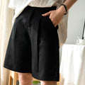 Img 1 - Mid-Length Suits Shorts Women Summer Wool Loose Thin High Waist A-Line Drape Slim Look Wide Leg Straight Hong Kong Pants Bermuda Shorts
