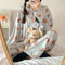 Pajamas Women Long Sleeved Korean Sweet Look Adorable Teens Student Outdoor Pants Loungewear Two-Piece Sets Sleepwear