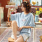 Pajamas Women Summer Cotton Short Sleeve INS Pajamas Pants Sets Loose Plus Size Loungewear Sleepwear