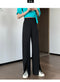 IMG 119 of Suits Women Pants High Waist Drape Loose Straight Splitted Summer Casual Floor Length Suit Wide Leg Long Pants