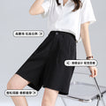 Img 4 - Black Suits Shorts Women Summer Petite Wide Leg High Waist Loose Outdoor Slim Look Straight Casual Mid-Length Pants