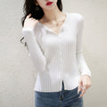 Img 1 - Elegant V-Neck Trendy Slim Look Sweater Women Long Sleeved Basic Undershirt Korean Short Tops