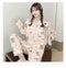 IMG 190 of Popular Streaming Pajamas Women Lapel Cotton Long Sleeved Trendy Western Cardigan Loungewear Sets Sleepwear