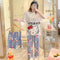 Img 2 - Pajamas Women Summer Three-Piece Short Sleeve Sets Loose Plus Size Cartoon Minimalist Casual Cooling Loungewear