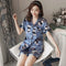 Streaming Silk Pajamas Women Summer ins Korean Short Sleeve Shorts Thin Loose Outdoor Loungewear Sets Sleepwear