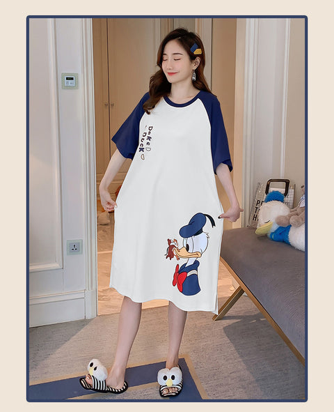 IMG 117 of Southeast Asia Pajamas Women Summer Short Sleeve Pyjamas Mid-Length Korean Loose Cartoon Adorable Loungewear Thin Sleepwear