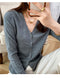 IMG 126 of Undershirt V-Neck Cardigan Short Matching Sweater Women Loose Long Sleeved Knitted Thin Outerwear