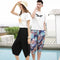 Img 4 - Unisex Men Women Korean Vintage Trendy Wide Leg Pants Couple Three Quarter Casual Loose Cotton Women Beach Beachwear