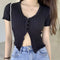 IMG 148 of Korean Bare Belly Short Ruffle V-Neck Sweater Women Outdoor Cardigan bmTops Outerwear