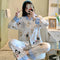 IMG 137 of Popular Streaming Pajamas Women Lapel Cotton Long Sleeved Trendy Western Cardigan Loungewear Sets Sleepwear