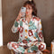 Pajamas Women Summer Silk Sets Short Sleeve Long Pants Black Bear Adorable Cartoon Korean Home Sleepwear