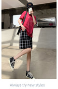 IMG 116 of Black White Chequered Shorts Women Summer Loose Student Straight Mid-Length Wide Leg Slim Look Casual Pants Hong Kong Hot Shorts