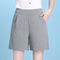 Img 3 - Shorts Women Summer Loose Plus Size Mom Ice Silk Cotton Blend Wide Leg Casual White Bermuda