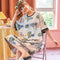 Short Sleeve Pyjamas Cotton Women Thin Mid-Length Dress Pajamas Cartoon Loose Casual Loungewear Sleepwear