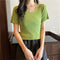 IMG 114 of Summer Korean White V-Neck Short Sleeve T-Shirt Women Slim Look Under Silk Sweater Tops T-Shirt