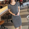 Img 6 - Summer Mid-Length Korean Striped Round-Neck Slimming Short Sleeve Loose Black Slim-Look Dress