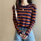 Elegant Tops Long Sleeved Korean Women All-Matching Striped Knitted Matching T-Shirt Short Outerwear