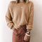 Img 3 - Europe Women Solid Colored Loose Oblique Collar Short Tops Long Sleeved Knitted Sweater