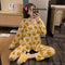 INSKorean Teens Long Sleeved Chequered Loungewear Two-Piece Sets Cotton Adorable Casual Pajamas Outdoor Sleepwear