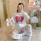 Pajamas Women Korean Cartoon Loose Thin Young Sweet Look Loungewear Outdoor Sleepwear