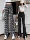 IMG 115 of Splitted Casual Pants Women Alphabets High Waist Slim Look Drape Ice Silk Wide Leg Western insLong Pants