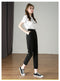 IMG 116 of Suit Pants Women Thin Loose Black Harem High Waist Slim Look Petite Three Quarter Straight Casual Pants