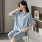 Img 1 - Cotton Pajamas Women Summer Short Sleeve Cropped Pants Two-Piece Sets Outdoor V-Neck Plus Size Loungewear