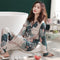 Streaming Popular Casual Pajamas Women Cardigan Sleeve Length Pants Europe Loungewear Sets Sleepwear