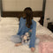 IMG 110 of Popular Long Sleeved Pajamas Women Outdoor Loose Korean Vintage Chequered Casual Loungewear Sets Sleepwear