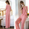 S Streaming Recommended Short Sleeve Long Pants Pajamas Loungewear Sets Women Loose Silk Wide Leg Sleepwear