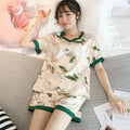 Img 4 - Ice Silk Pajamas Women Summer Adorable Sweet Look Teenage Girl Pink V-Neck Replica Student Loungewear Sets