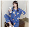 IMG 196 of Popular Streaming Pajamas Women Lapel Cotton Long Sleeved Trendy Western Cardigan Loungewear Sets Sleepwear