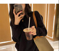 IMG 118 of Zipper Bare Shoulder Sweatshirt Women Long Sleeved insLoose Solid Colored Plus Size Outerwear