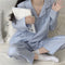 Korea Korean INS Chequered Pajamas Women Sleeve Length Pants Cardigan Adorable Cartoon Sets Loungewear Sleepwear