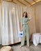 Img 10 - Sets Summer Thin Ice Silk Solid Colored Home Short Sleeve Long Pants Casual Trendy Loungewear