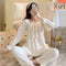 insPopular Streaming Solid Colored Pajamas Women Princess Long Sleeved Outdoor Loungewear Sleepwear