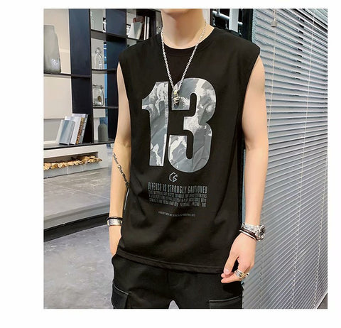 Men Tank Top Trendy Hip-Hop Stylish Summer Young Sporty Vest Matching Tops Thin Printed te Tank Top