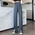 Img 3 - Suits Women Pants High Waist Drape Loose Straight Splitted Summer Casual Floor Length Suit Wide Leg Long