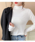 IMG 140 of Black Round-Neck Half-Height Collar Undershirt Women Slim Look Solid Colored Under Long Sleeved Tops Outerwear