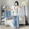 Pajamas Women Summer Short Sleeve Long Pants Three-Piece Plus Size Korean Cartoon Shorts Sweet Look Adorable Loungewear Sleepwear