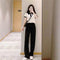 IMG 106 of Elegant Sets Women Korean High Waist Suit Pants Drape Straight Long Lapel Slim Look Short Tops Two-Piece Pants