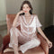 Summer Silk Short Sleeve Long Pants Loungewear Thin Sets Women Replica Pajamas Sleepwear