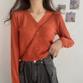 IMG 115 of Women All-Matching inShort V-Neck Cardigan Long Sleeved Sweater Tops Outerwear